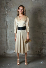Original 1970's Vintage Gold Disco Dress by Frank Usher UK 10 - 12