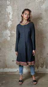 Original Vintage 1970's Black Boho / Hippie Wool Coat UK 8 - 12
