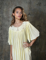 Original 1970's Vintage Cheesecloth Yellow Dress UK 8 - 12