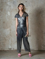 Stunning Vintage 1980's Ungaro 2 Piece Silver Matching Top & Trousers UK 8 - 10