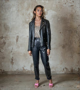 Original 1980's Vintage Black Leather Fringed Biker Jacket UK 10 - 14