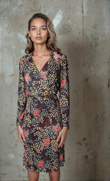 Gorgeous Virginie Autumnal Leaf Print 1970's Vintage Dress UK 8 - 12