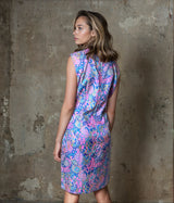 1960's Original Vintage Pure Silk Paisley Blue & Pink Pure Silk Dress UK 12 - 14
