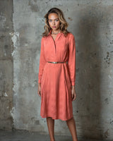 Vintage 1970's Original Pure Silk Orange Long Sleeved Shirt Dress UK 10 - 12