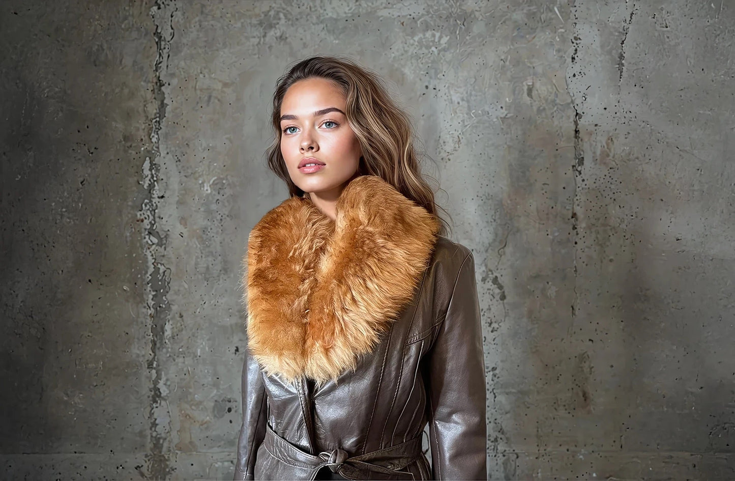Lovely Original 1970's Vintage Brown Leather & Sheepskin Coat UK 8 - 12