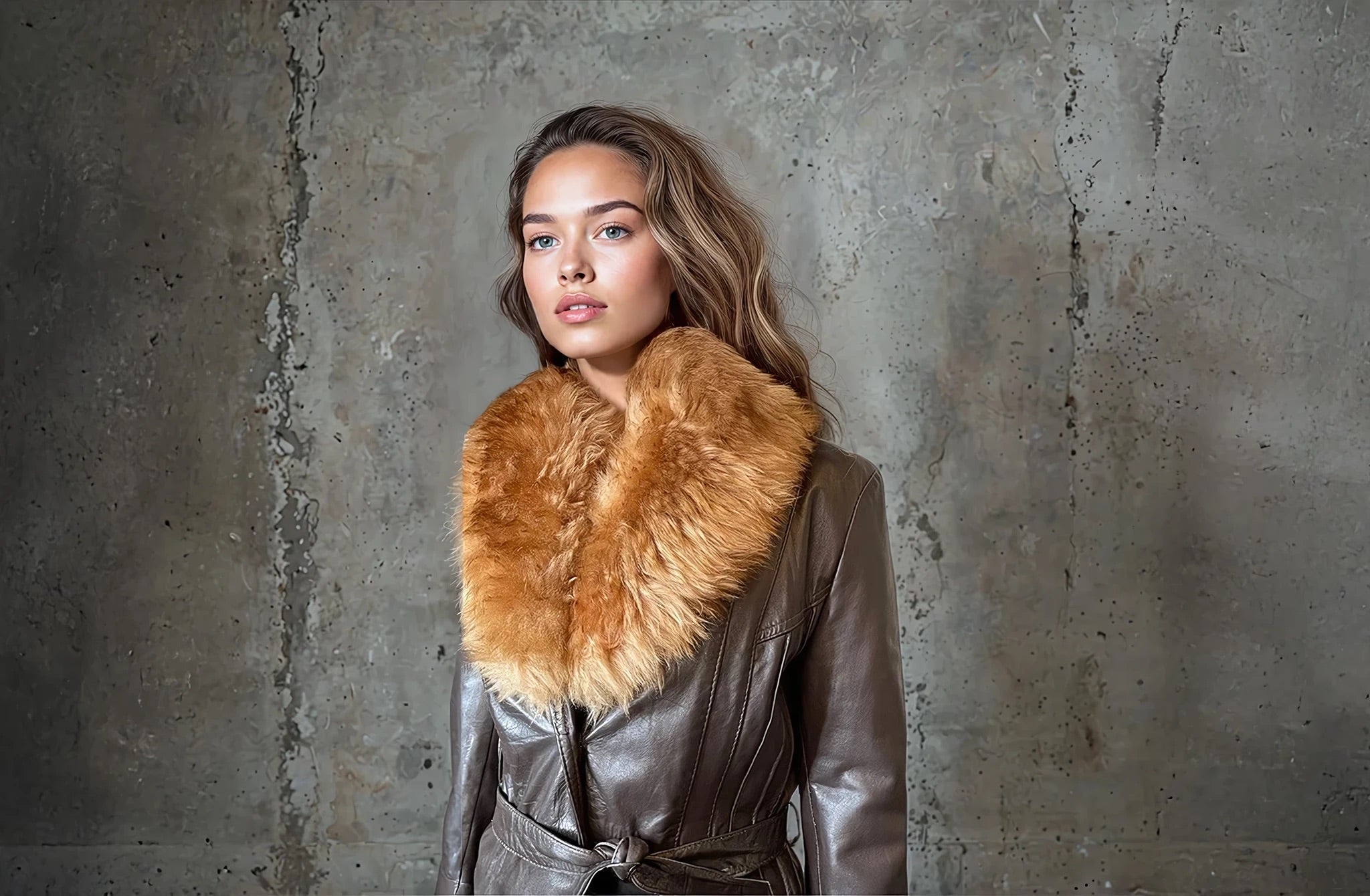 Lovely Original 1970's Vintage Brown Leather & Sheepskin Coat UK 8 - 12