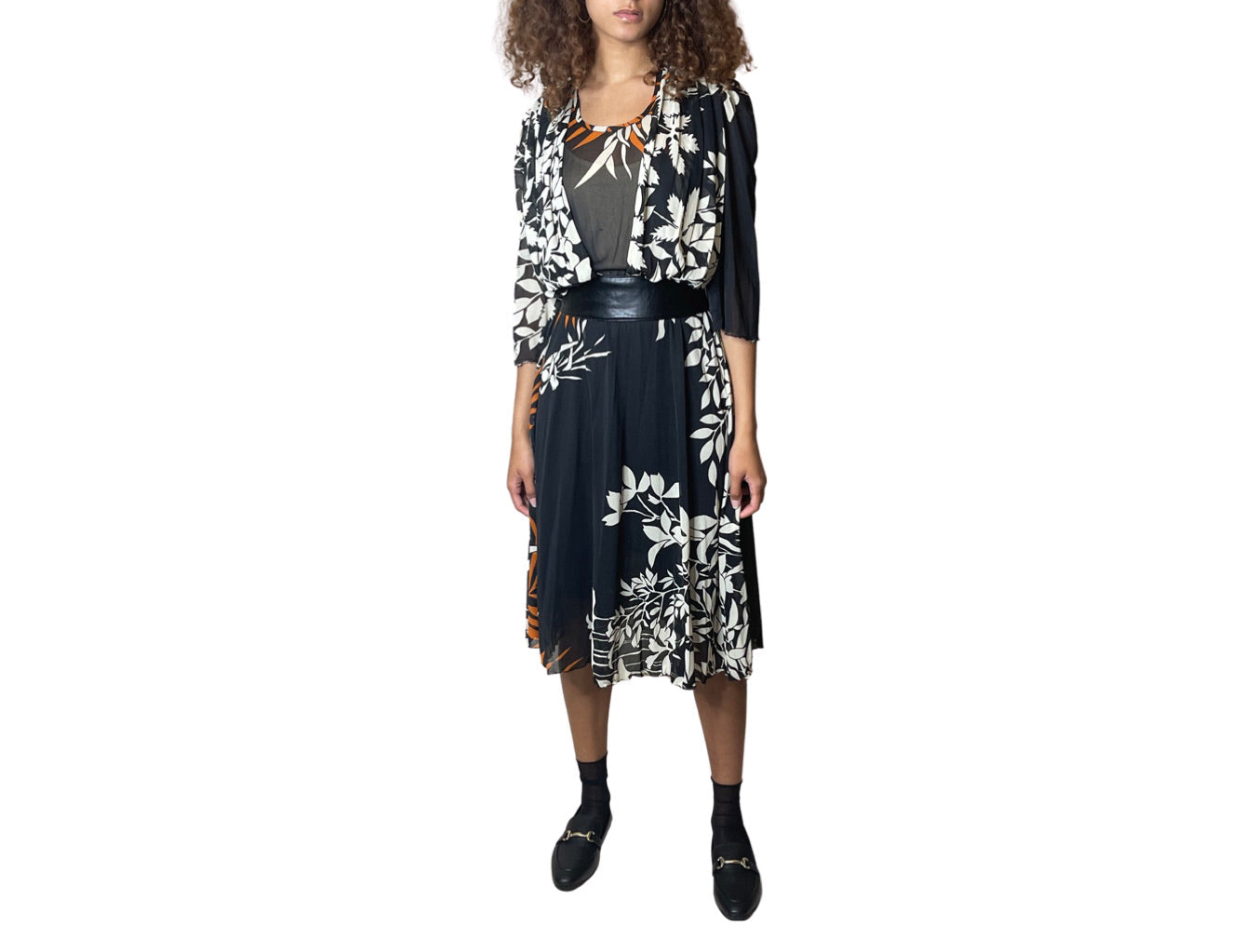 Original 1970's Vintage Black Floral Dress UK 10 - 12