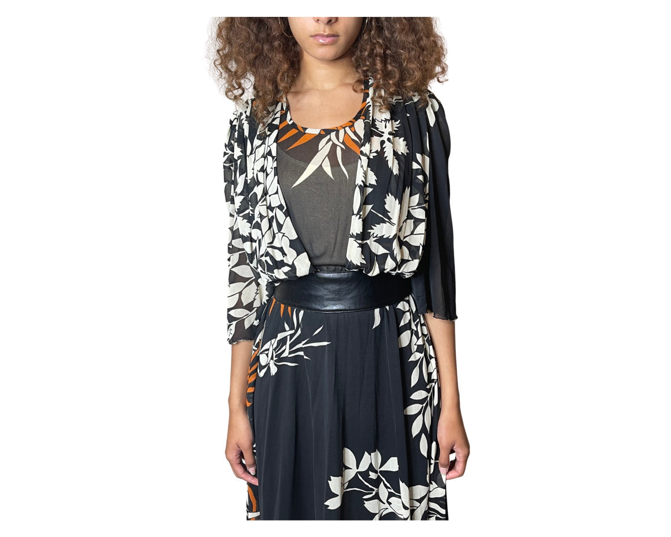 Original 1970's Vintage Black Floral Dress UK 10 - 12