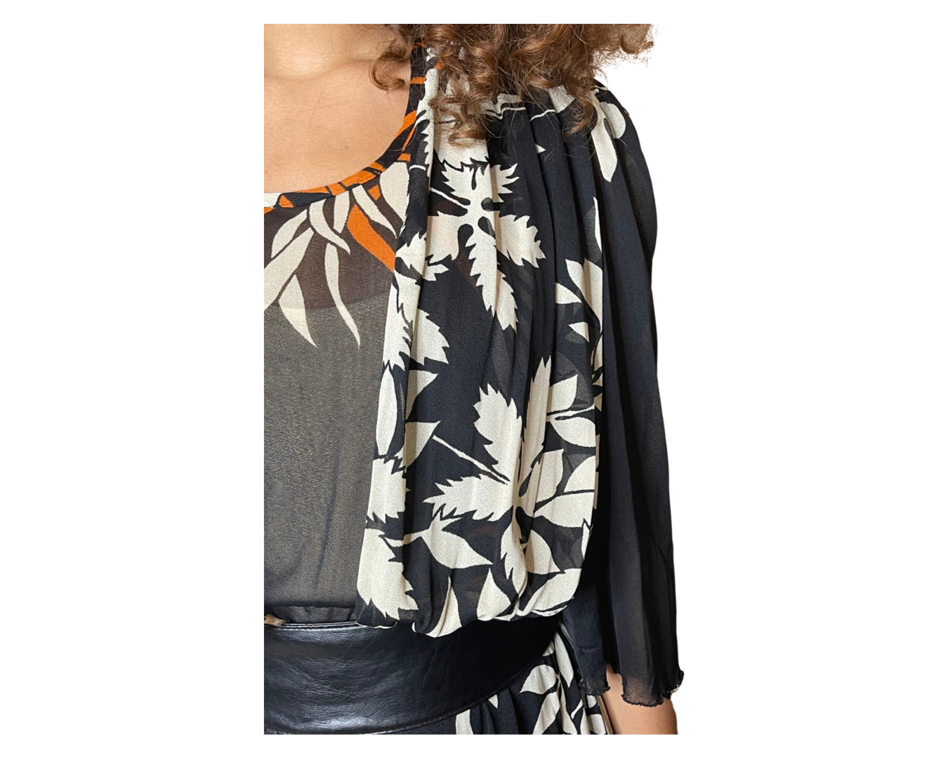 Original 1970's Vintage Black Floral Dress UK 10 - 12