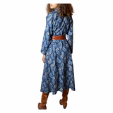 Original Vintage 1970's Liberty Print 100% Wool Paisley Print Blue Dress UK 10 - 12