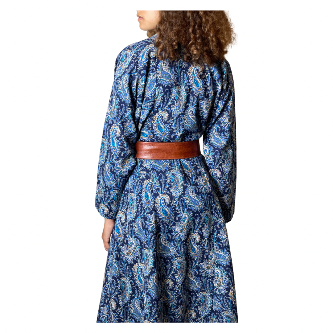 Original Vintage 1970's Liberty Print 100% Wool Paisley Print Blue Dress UK 10 - 12