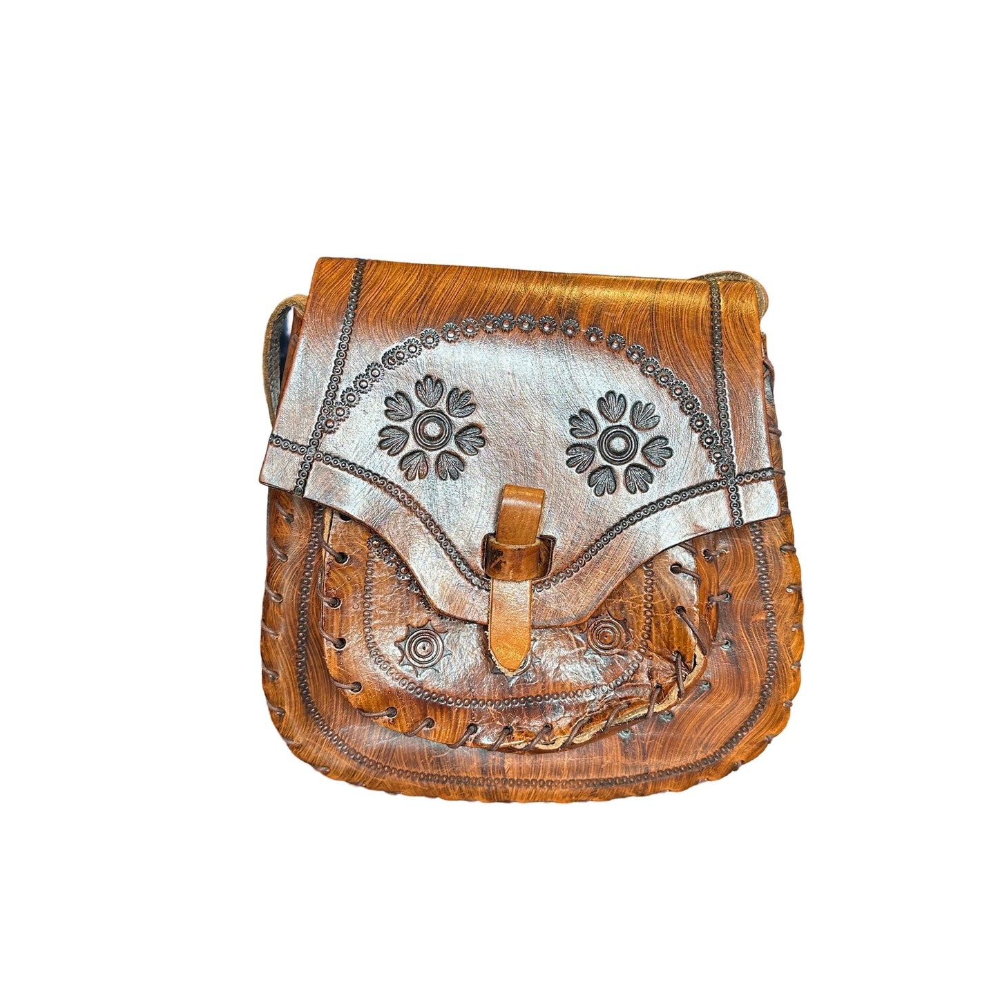 Original Vintage 1970's Brown Tooled Leather Bag