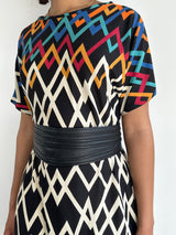 Stunning Original Vintage 1980's Virginie Paris Geometric Print Dress UK 8 - 12