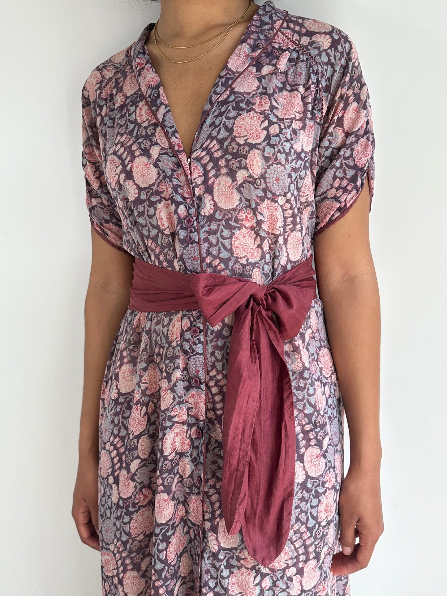 Original Late 1970's Vintage Anokhi Indian Cotton Floral Print Dress UK 8 - 12