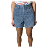 Original Vintage Halston Pin Striped Denim Shorts UK 10
