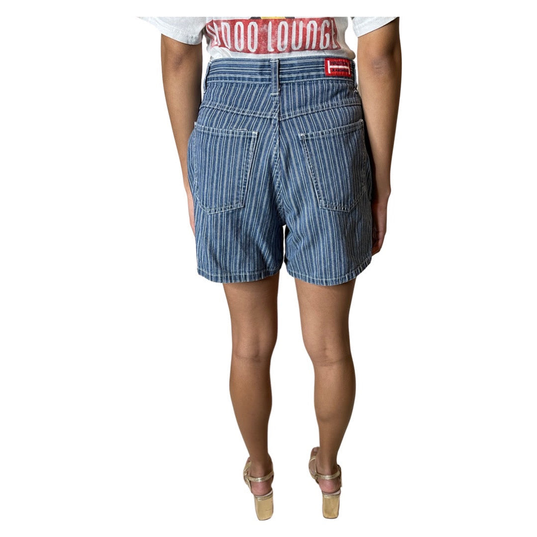 Original Vintage Halston Pin Striped Denim Shorts UK 10