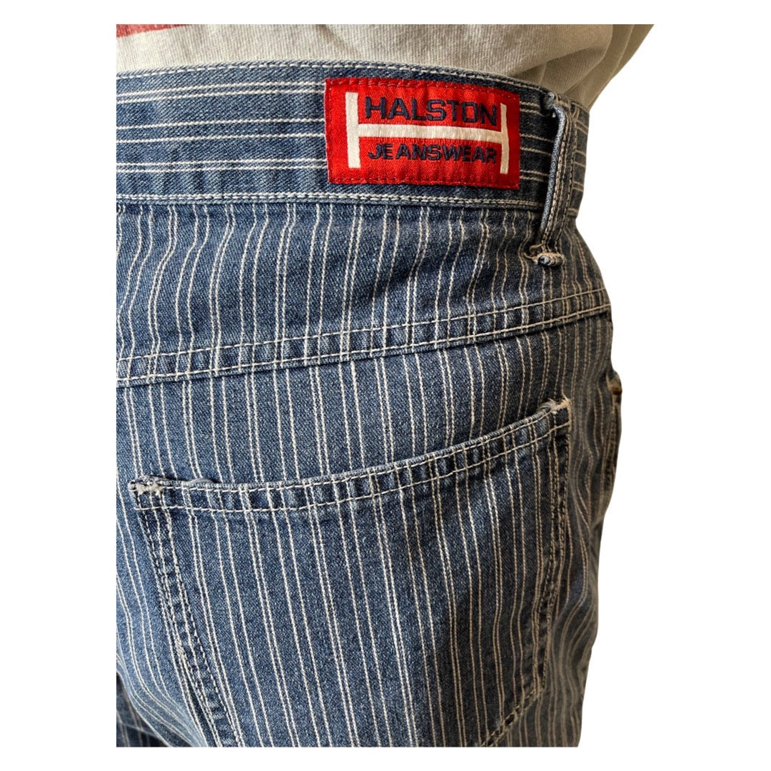 Original Vintage Halston Pin Striped Denim Shorts UK 10
