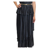 Vintage 1970's Black Thin Pleated & Tiered High Collar Dress UK 10 - 12