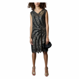 Vintage Black & Silver Sequin Flapper Dress Uk 10 - 12