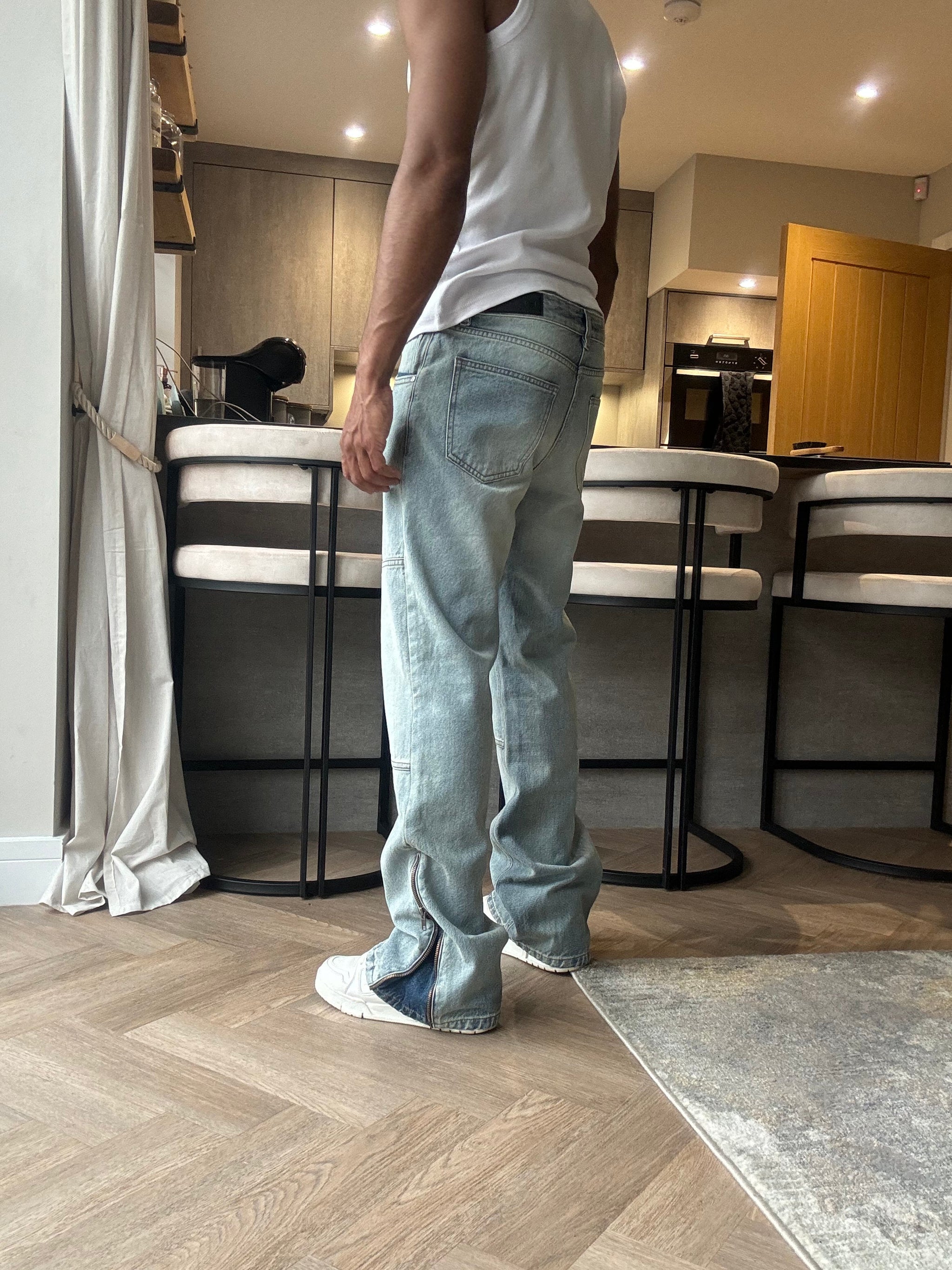 Zip Flare Denim - Sky Blue