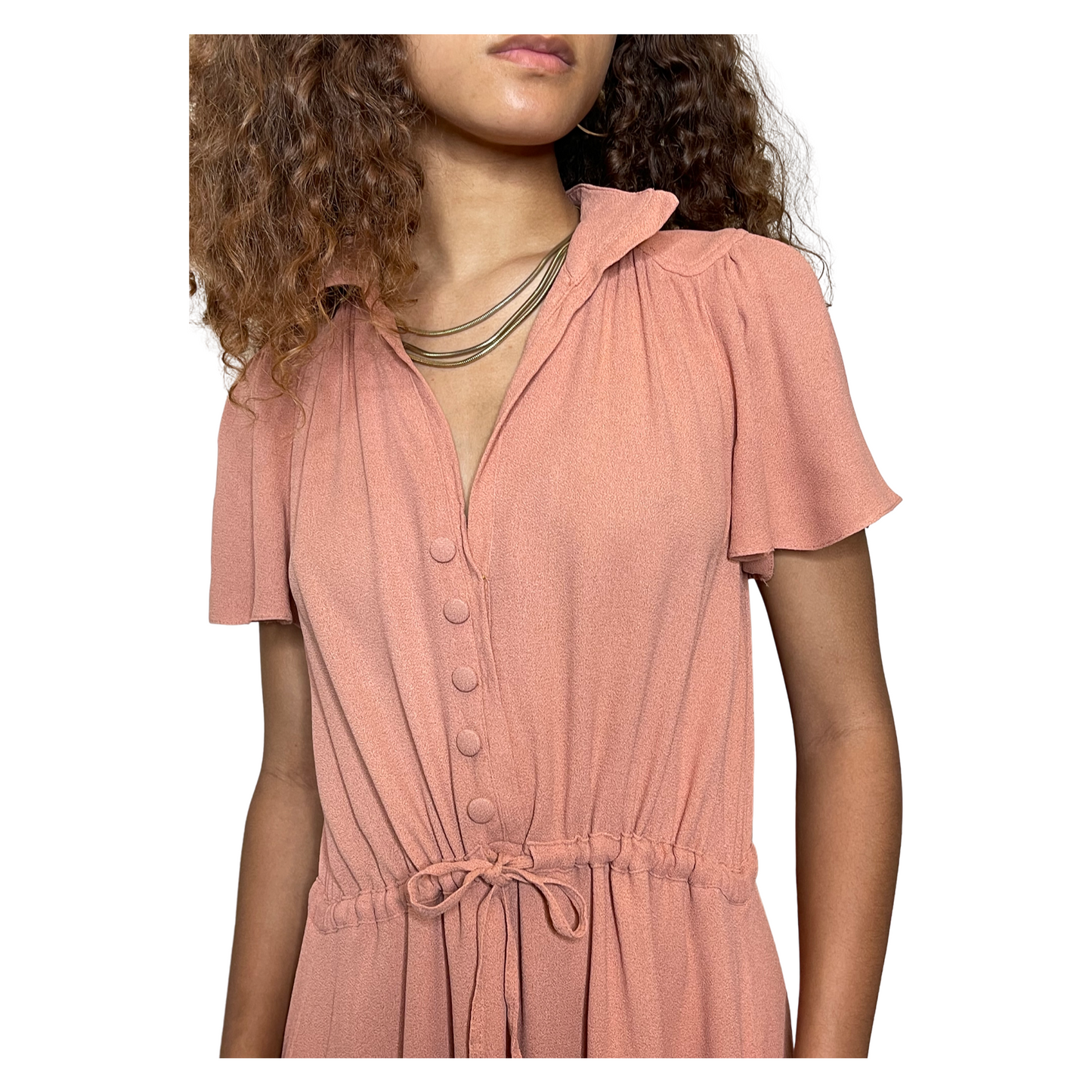 Vintage Peach Dusty Pink 1970's Radley Moss Crepe Tea Dress UK Size 12 - 14