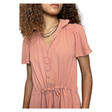 Vintage Peach Dusty Pink 1970's Radley Moss Crepe Tea Dress UK Size 12 - 14