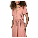 Vintage Peach Dusty Pink 1970's Radley Moss Crepe Tea Dress UK Size 12 - 14