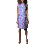 1960's Original Vintage Pure Silk Paisley Blue & Pink Pure Silk Dress UK 12 - 14