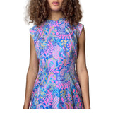 1960's Original Vintage Pure Silk Paisley Blue & Pink Pure Silk Dress UK 12 - 14
