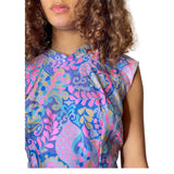 1960's Original Vintage Pure Silk Paisley Blue & Pink Pure Silk Dress UK 12 - 14