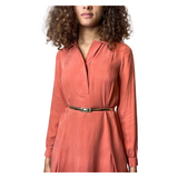 Vintage 1970's Original Pure Silk Orange Long Sleeved Shirt Dress UK 10 - 12