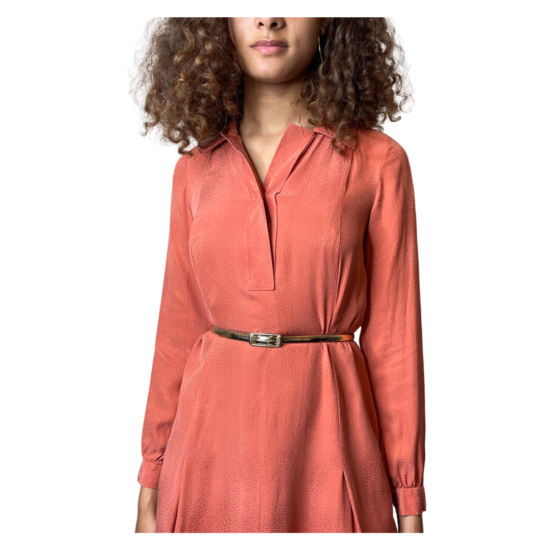 Vintage 1970's Original Pure Silk Orange Long Sleeved Shirt Dress UK 10 - 12
