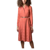 Vintage 1970's Original Pure Silk Orange Long Sleeved Shirt Dress UK 10 - 12