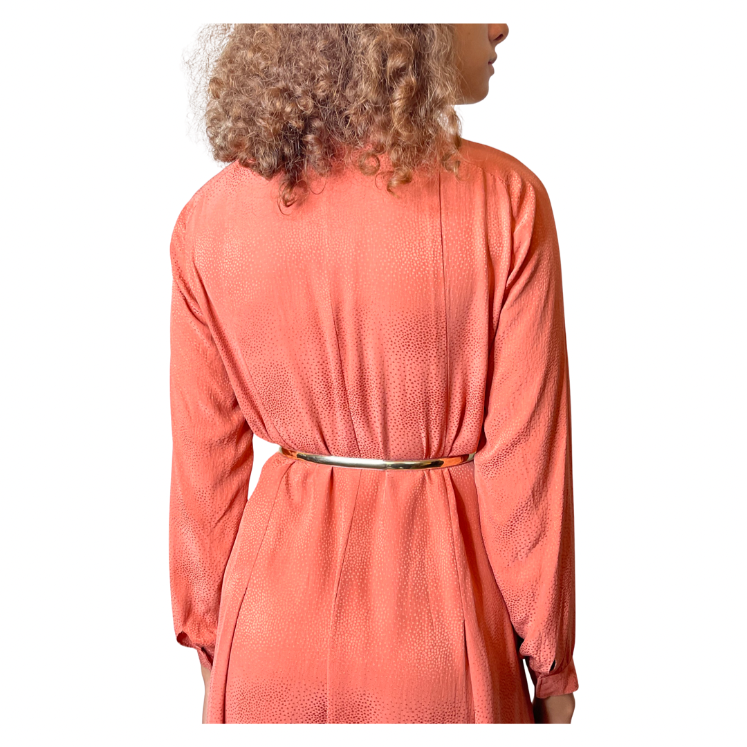 Vintage 1970's Original Pure Silk Orange Long Sleeved Shirt Dress UK 10 - 12