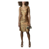 Gorgeous Original Vintage 1970's Gold / Bronze Brocade Dress UK 10 - 14