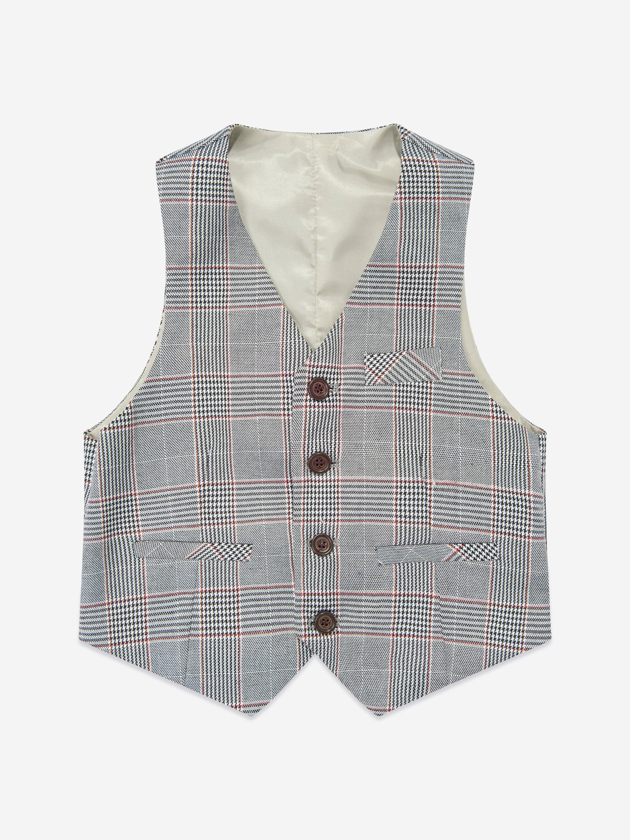 SUITLAB London Boys Checked 3 Piece Suit Set in Grey