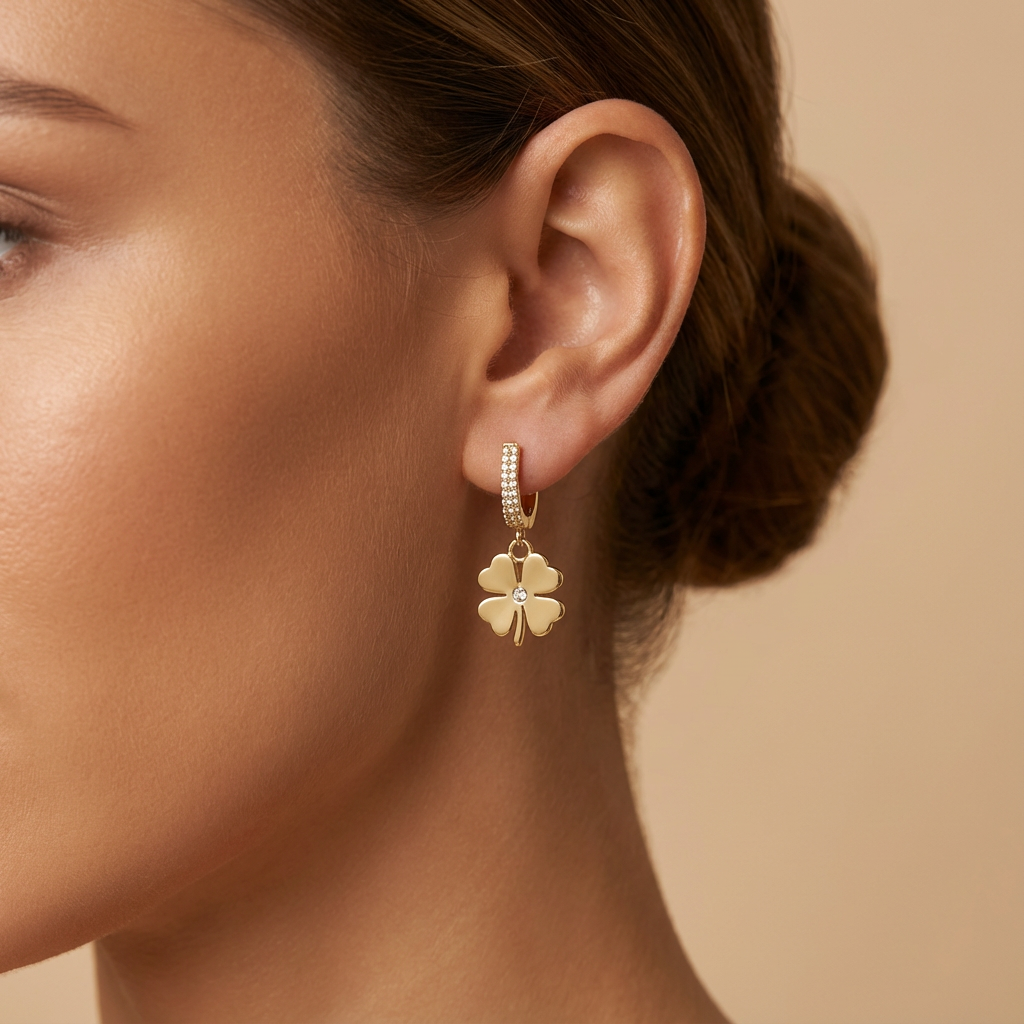 Lucky Clover Drop Hoop Earrings