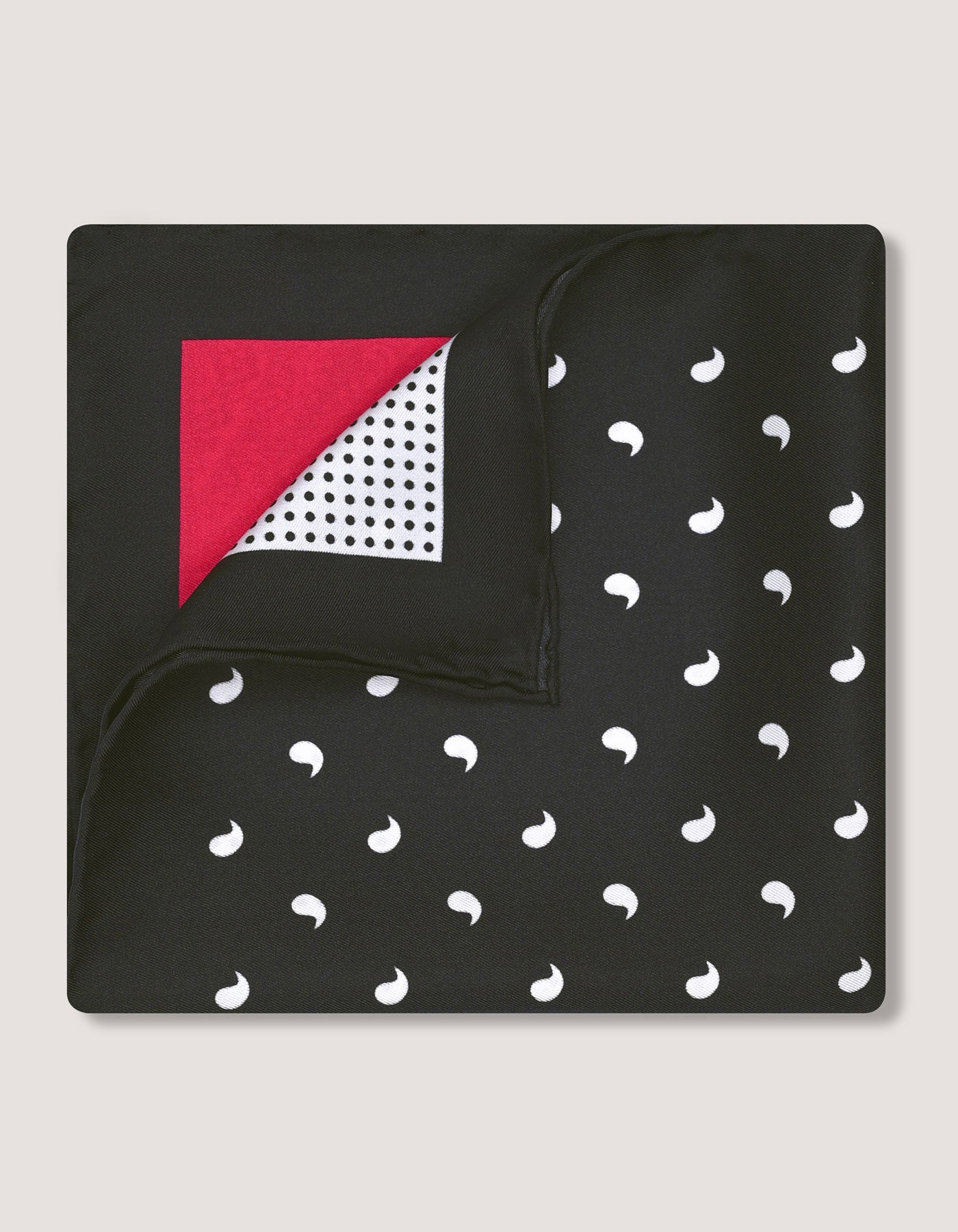 Red and Black Paisley Silk Pocket Square