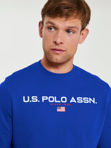 Mens Block Flag Graphic Crew Neck Sweatshirt in Classic Blue