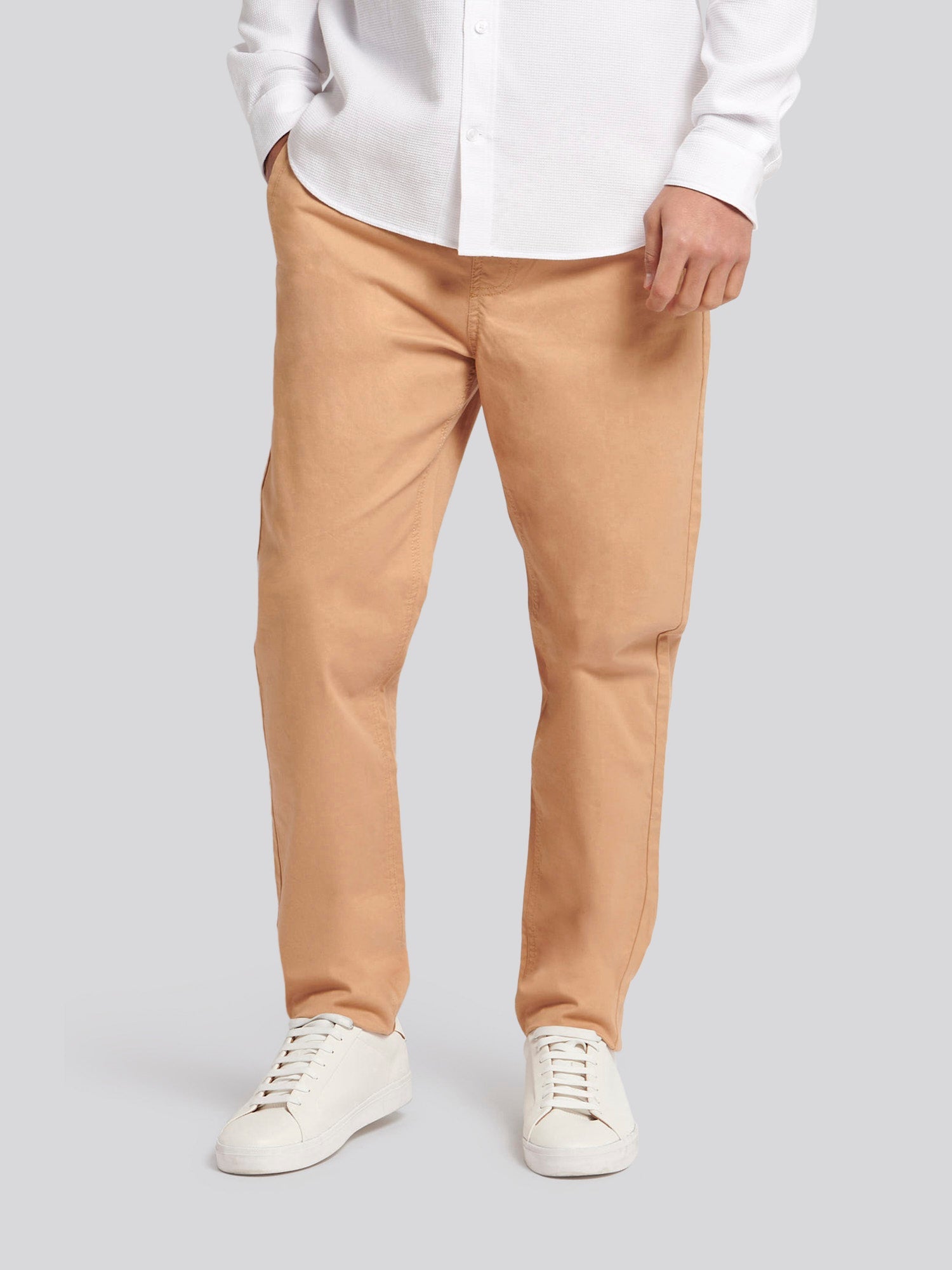 Mens Drawstring Waist Casual Trousers in Tan