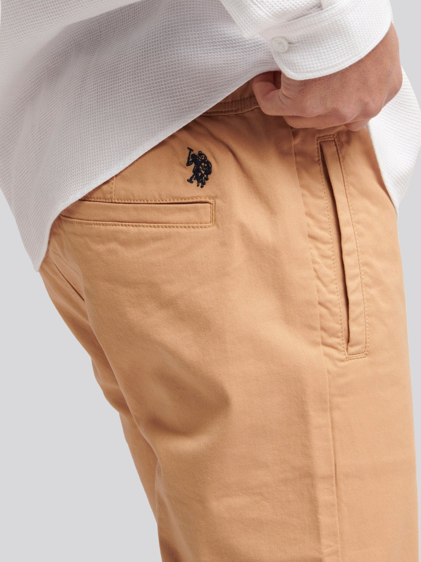 Mens Drawstring Waist Casual Trousers in Tan