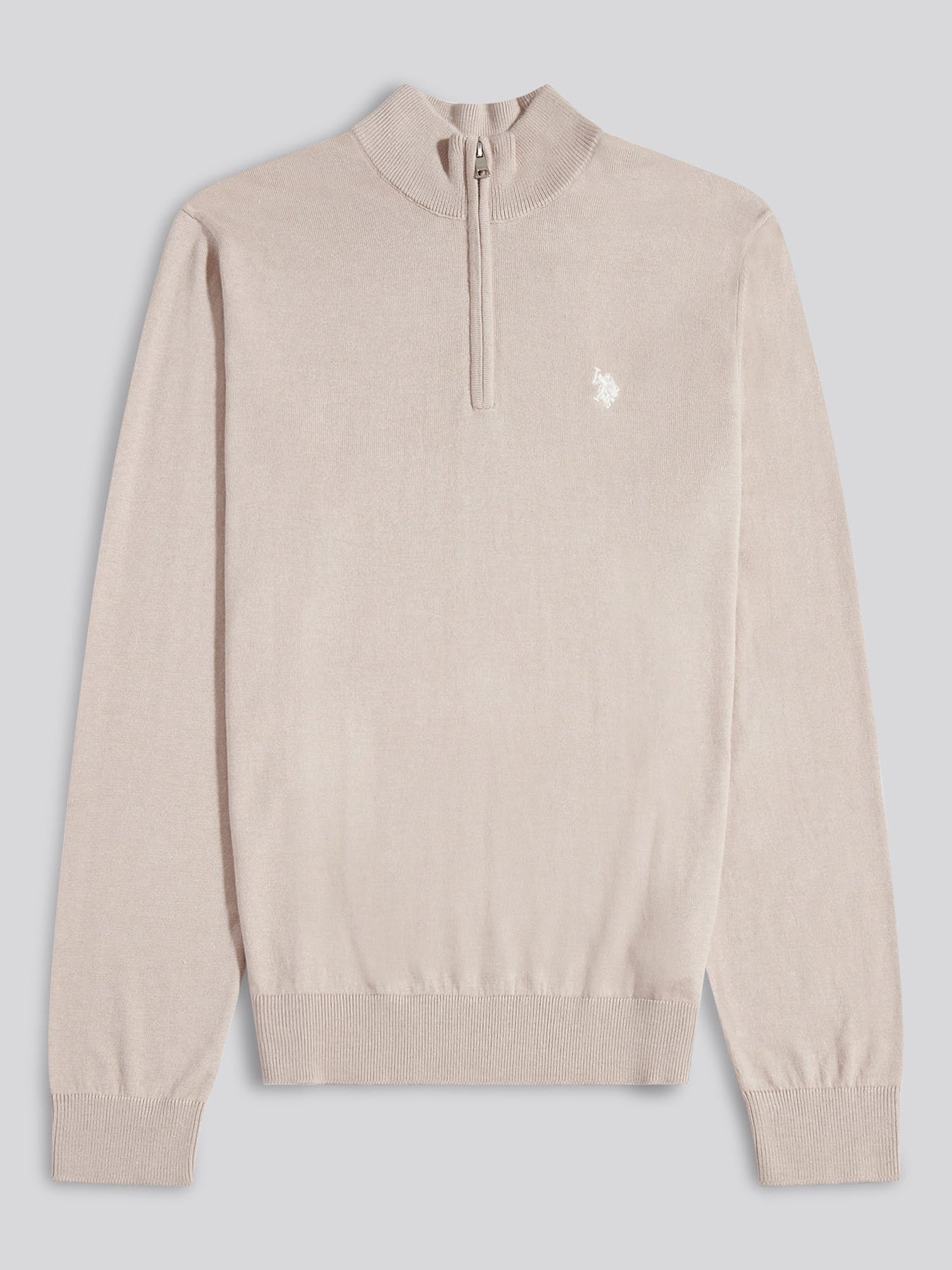 Mens Cotton Funnel Neck 1/4 Zip Knit in Atmosphere