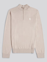 Mens Cotton Funnel Neck 1/4 Zip Knit in Atmosphere