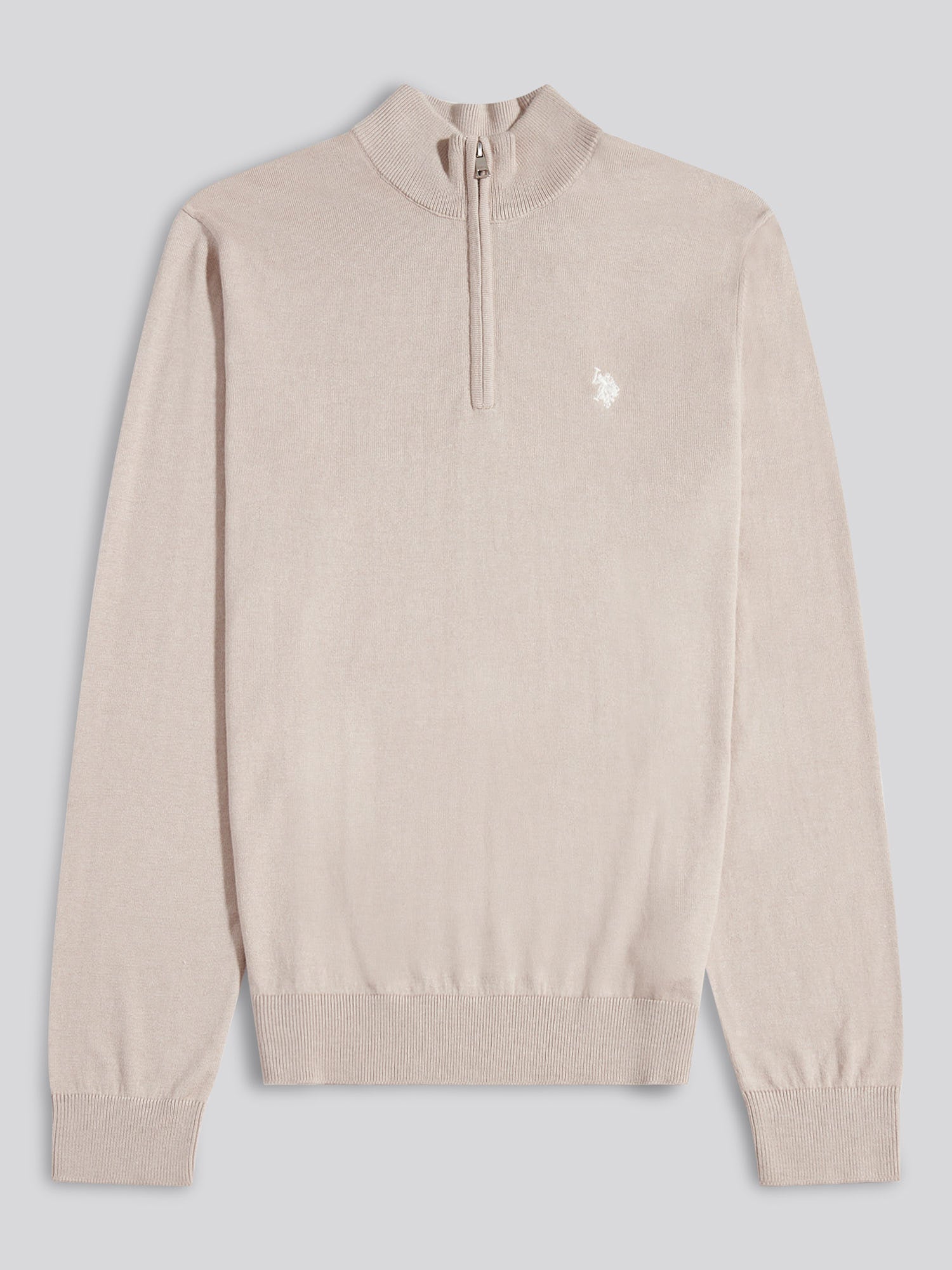 Mens Cotton Funnel Neck 1/4 Zip Knit in Atmosphere