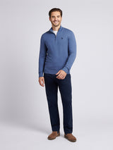 Mens Cotton Funnel Neck 1/4 Zip Knit in Vintage Indigo