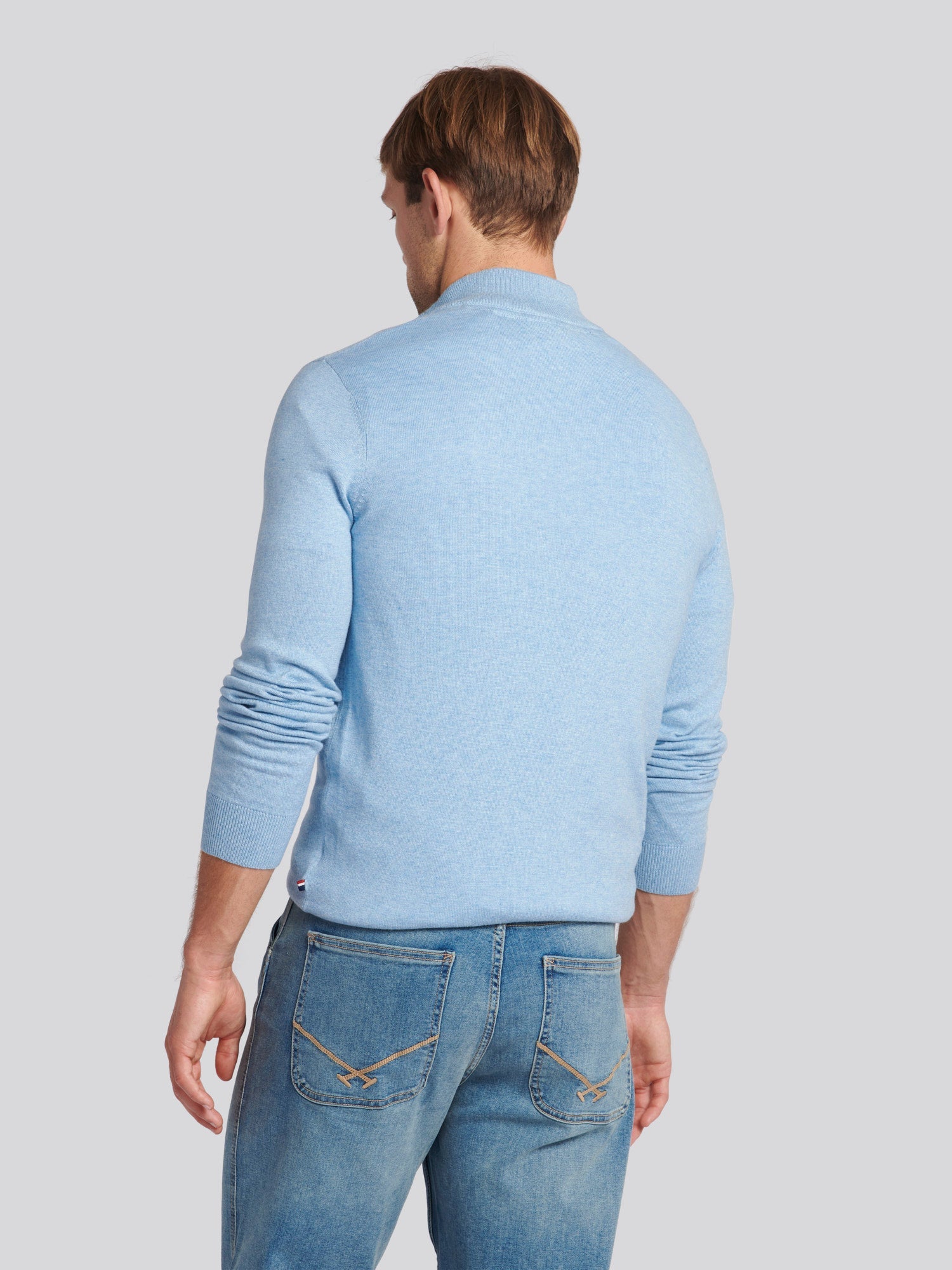 Mens Cotton Funnel Neck 1/4 Zip Knit in Parisian Blue Marl