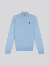 Mens Cotton Funnel Neck 1/4 Zip Knit in Parisian Blue Marl
