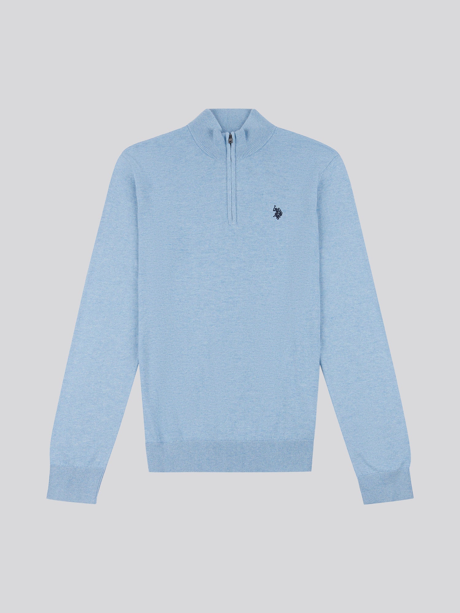Mens Cotton Funnel Neck 1/4 Zip Knit in Parisian Blue Marl