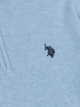 Mens Cotton Funnel Neck 1/4 Zip Knit in Parisian Blue Marl