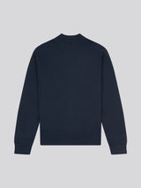 Mens Cotton Funnel Neck 1/4 Zip Knit in Dark Sapphire Navy / Haute Red DHM